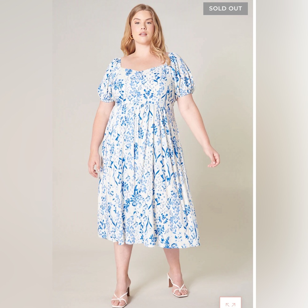 Sugarlips Mallorca Floral Alessi Pluff Sleeve Midi Dress Curve [Size: 1X]